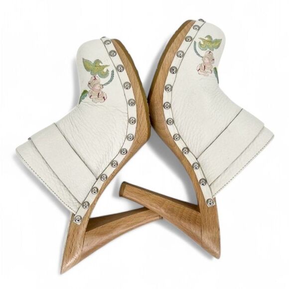 Rare Vintage DIOR by John Galliano White Embroidered Floral Print Clogs … - Picture 7 of 14
